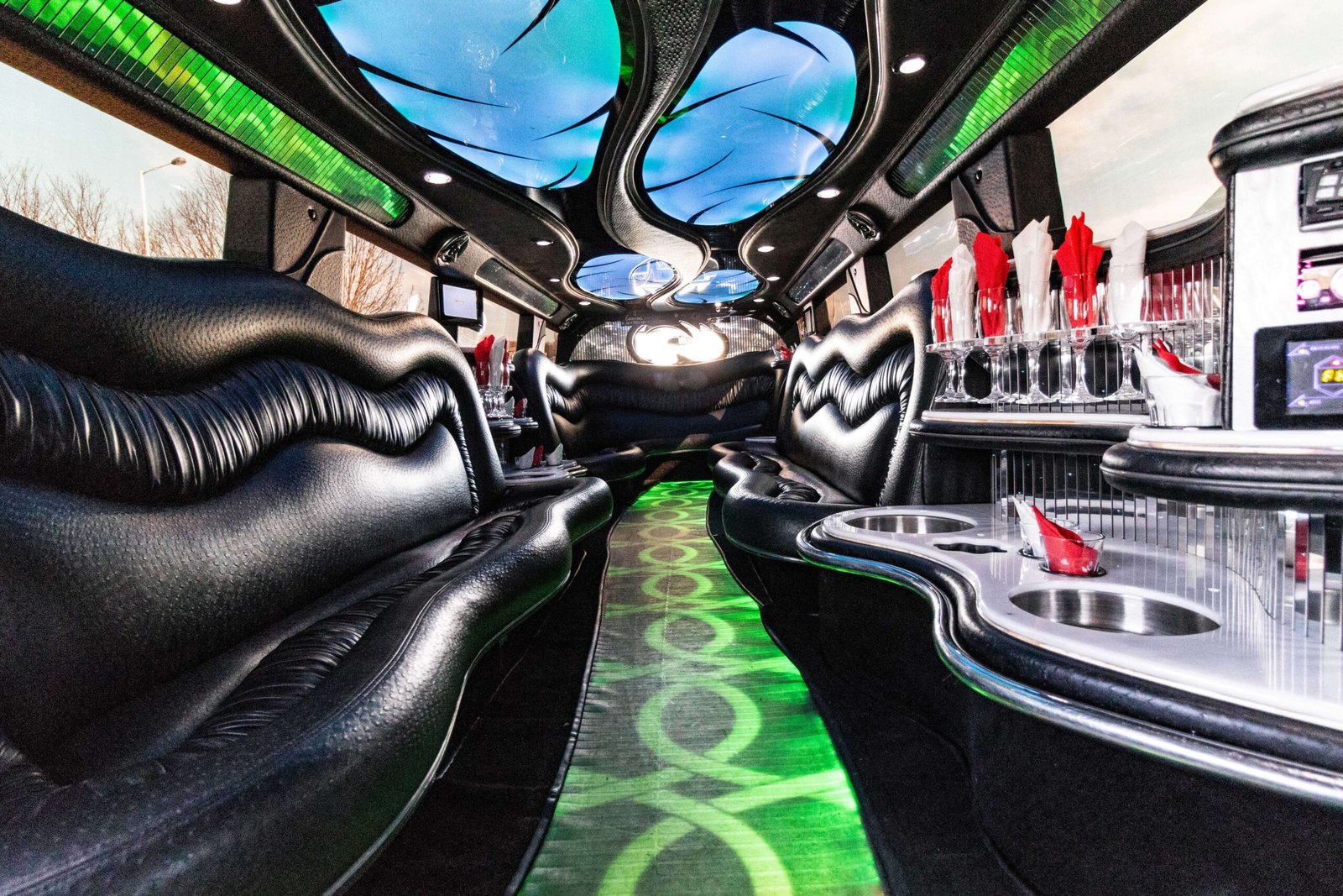 hummer limo interior with flashing party lights