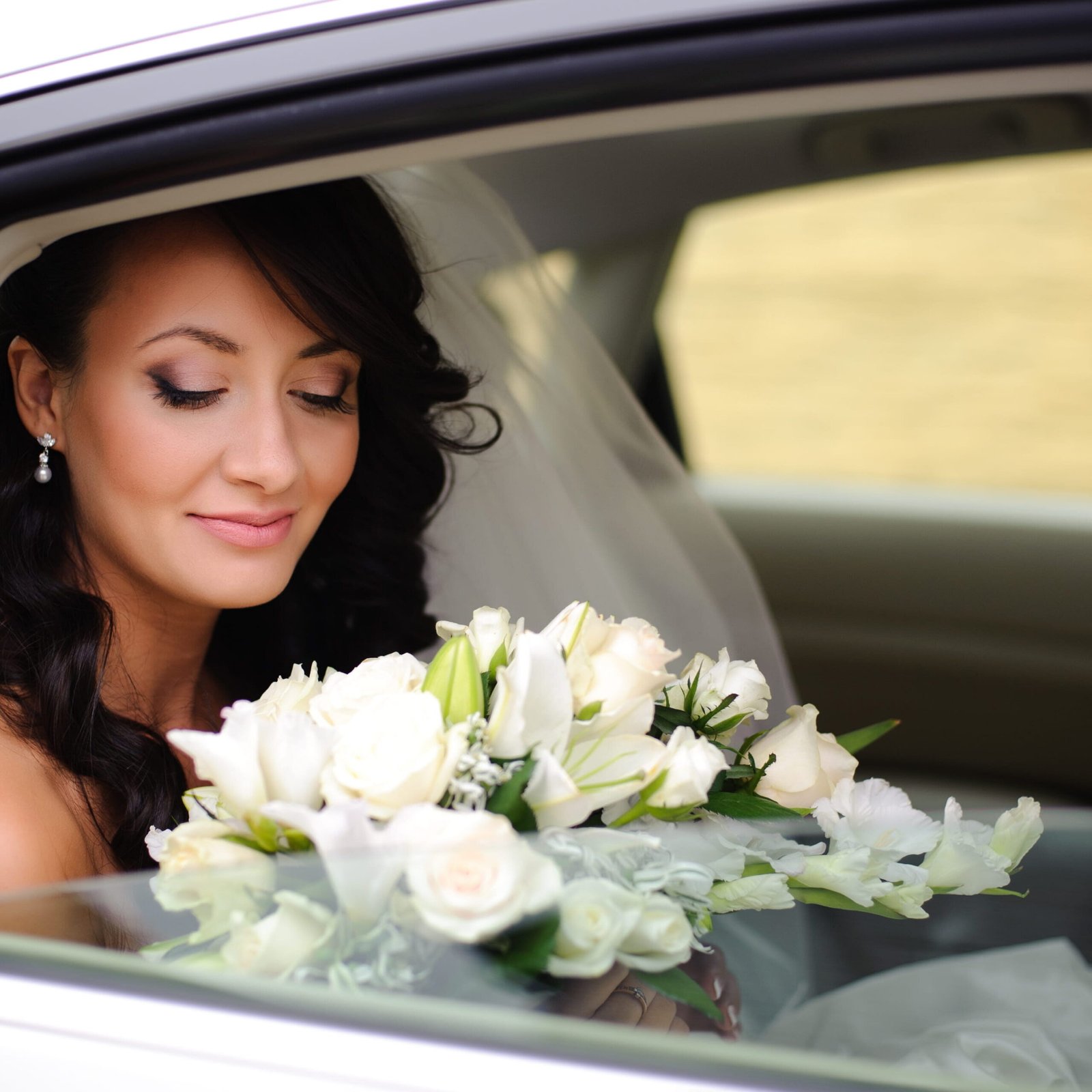 bride in a limousine