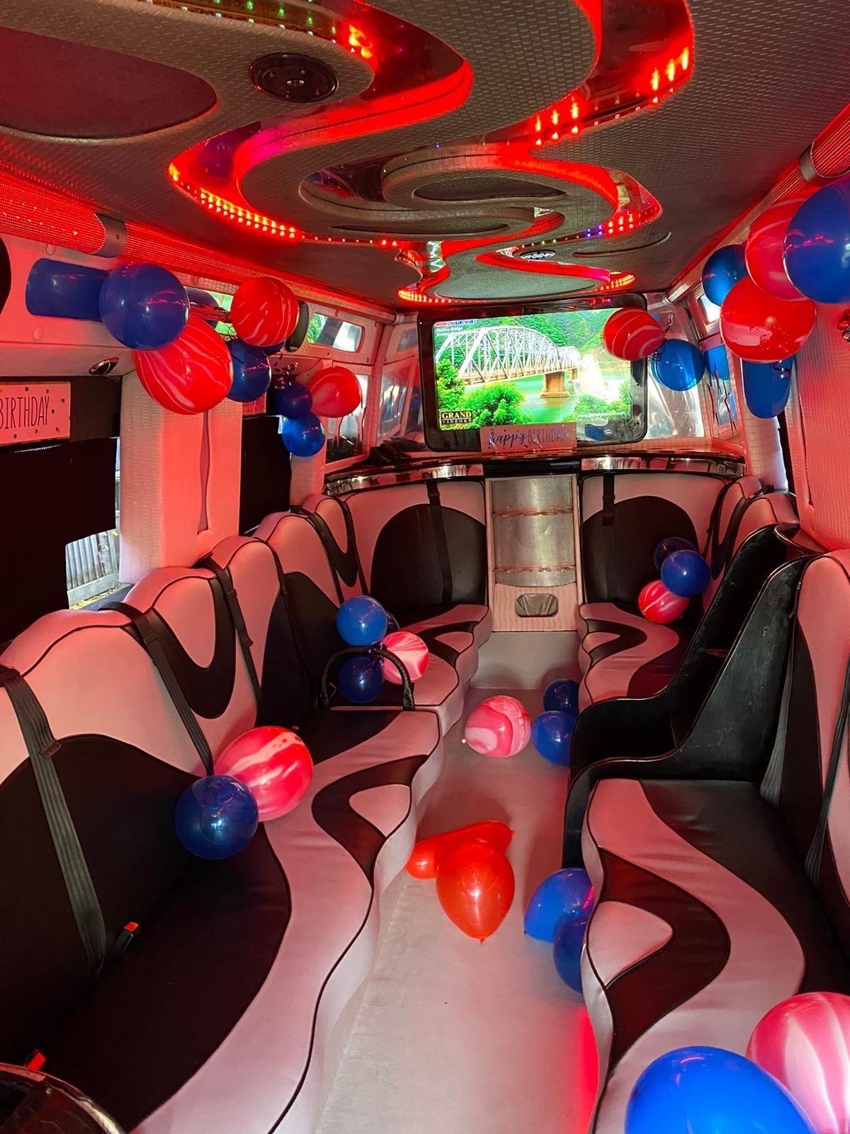large limo bus decorated for hen party in London