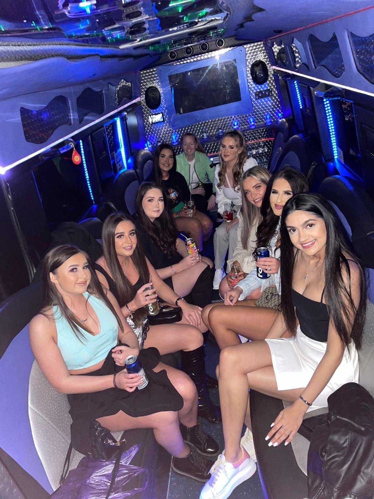 mercedes sprinter party bus with girls partying inside