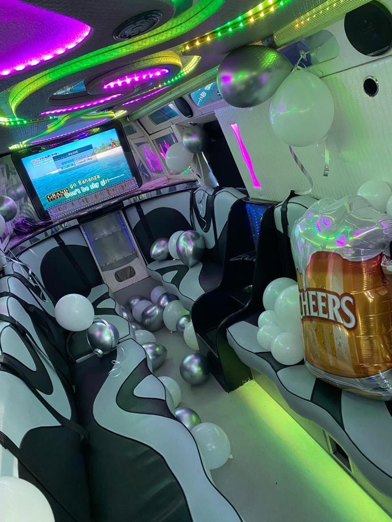 happy birthday balloon in party bus