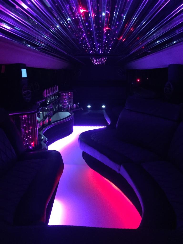 premium limousine interior with lights and mursic